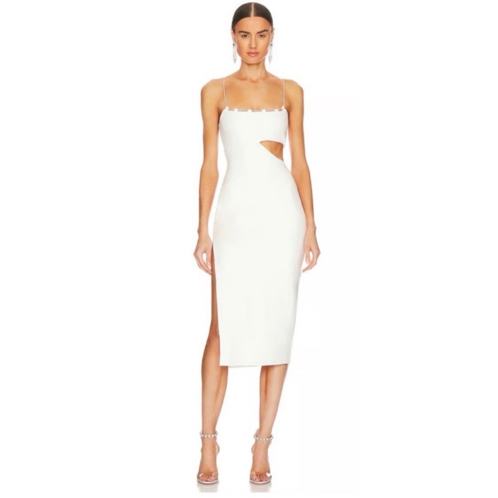 Lovers + Friends White Cutout Midi Dress with Sparkly Straps and Slit - Size S
